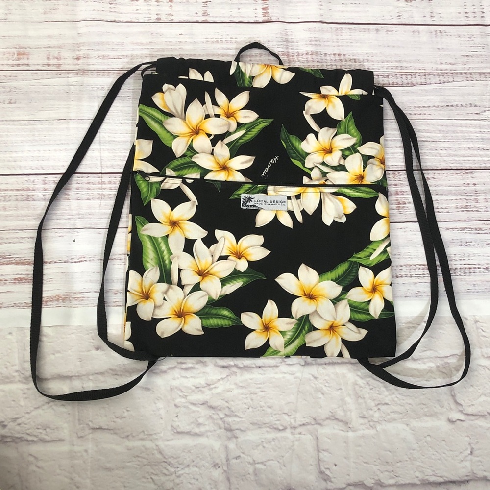 17”x14” Local Hawaii Design Black Floral Canvas Backpack NWOT